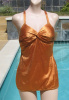 Vintage 40's Copper Satin Twist Bust Swimsuit Bathing Suit B30-34