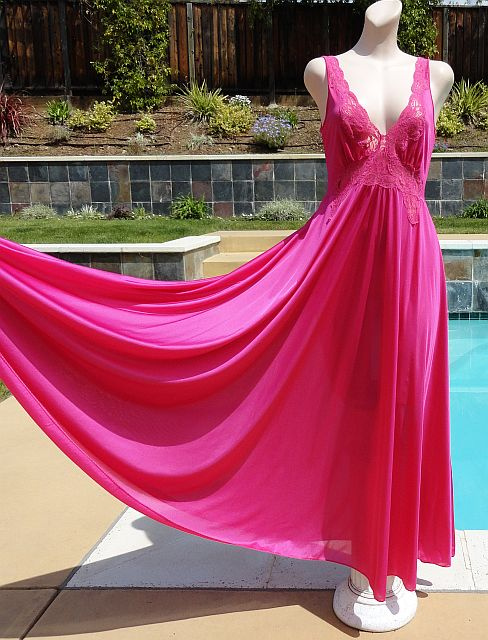 Vintage bubblegum pink nightgown by Vassarette. Sheer pink all